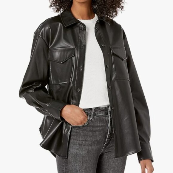 Women's Black Faux Leather Shacket Size Medium NWT, Soft Grunge, Minimalist - Picture 1 of 8